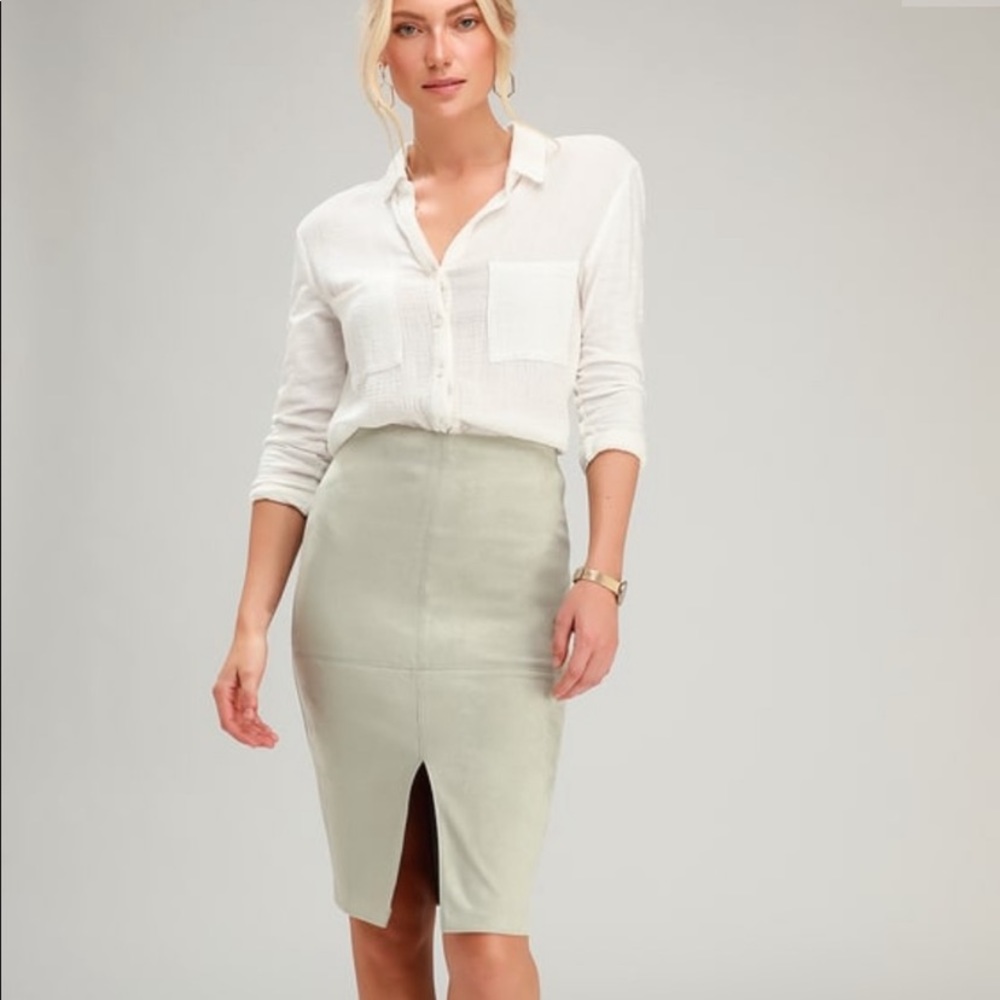 Lulus sage green faux suede pencil skirt